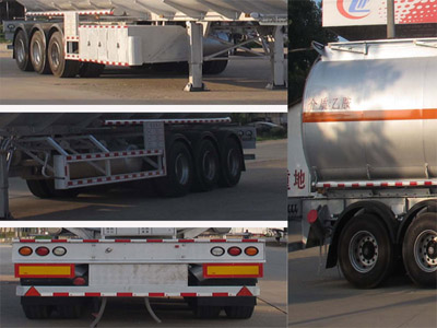 48.4方铝合金易燃液体运输车_32吨乙胺罐式运输车_CLW9403GRYA型铝合金易燃液体罐式运输半挂车